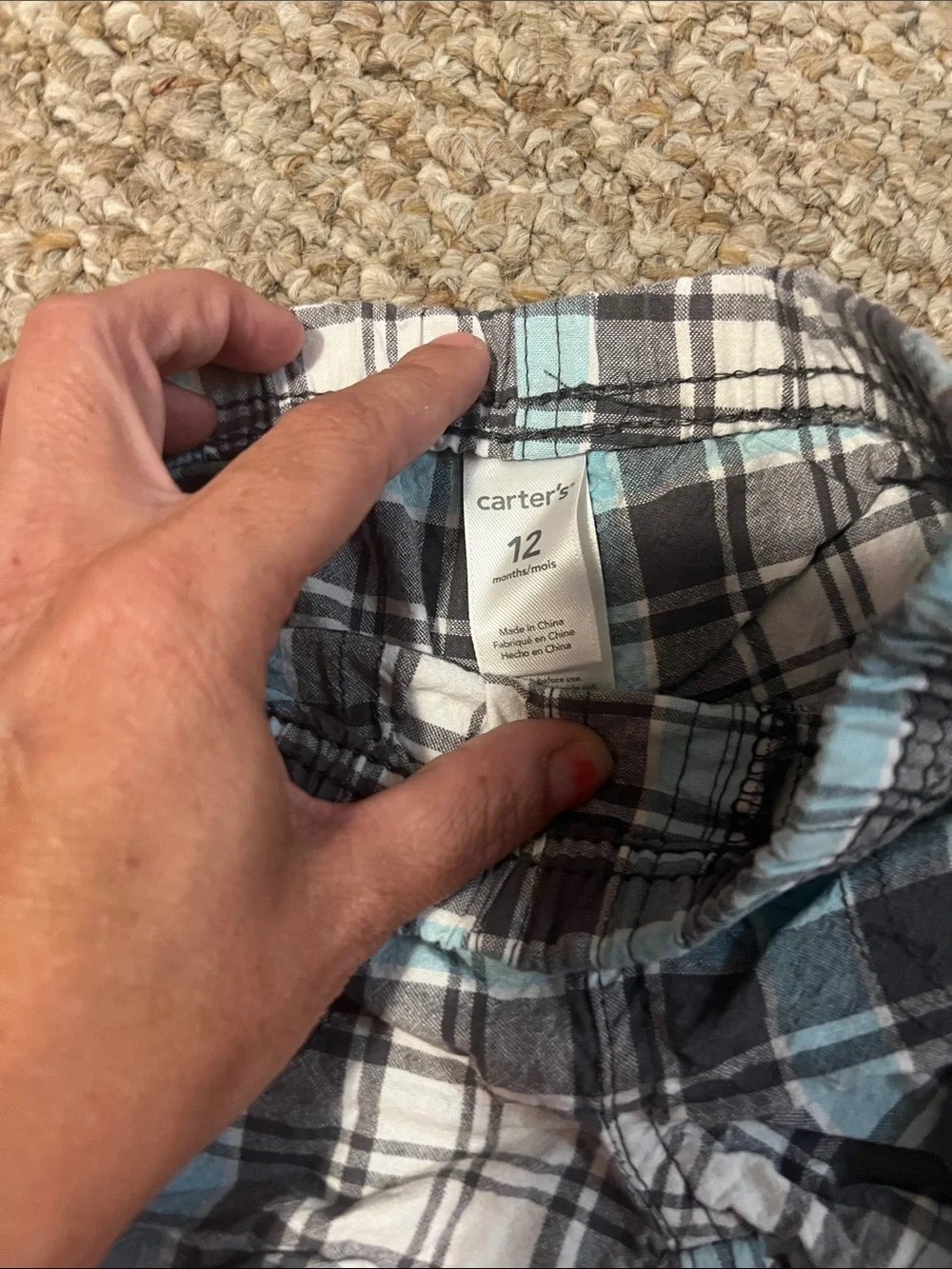 Carter's Plaid Pull-On Shorts in Aqua, White & Gray